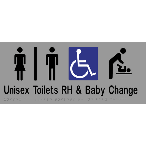Unisex Accessible Toilets Divided RH & Baby Change Braille in Silver Vinyl - MLS16284_SIL