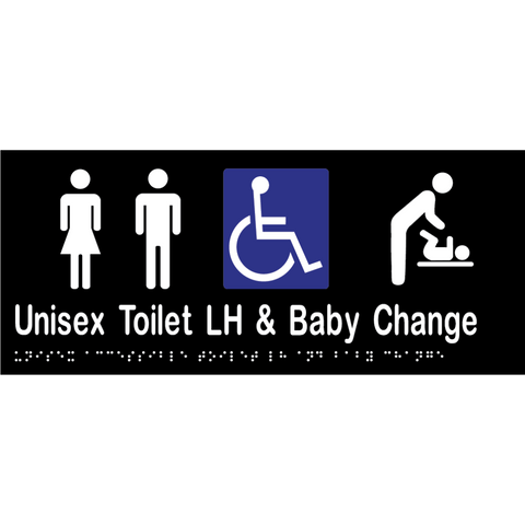 Unisex Accessible Toilet LH & Baby Change Braille Sign in Designer Black Vinyl - MLS16285_BLK