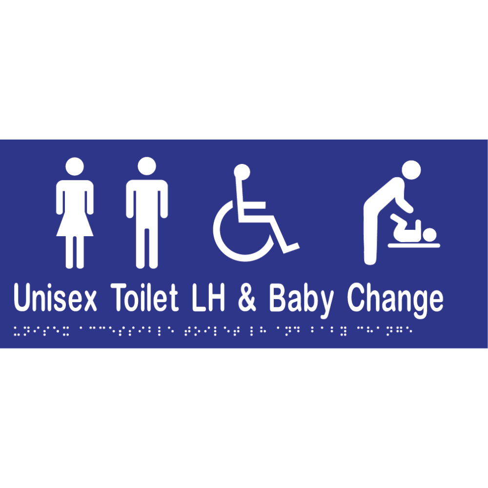 Unisex Accessible Toilet LH & Baby Change Braille Sign in Blue Vinyl - MLS16285_BLU