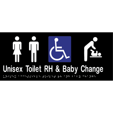Unisex Accessible Toilet RH & Baby Change Braille Sign in Designer Black Vinyl - MLS16286_BLK