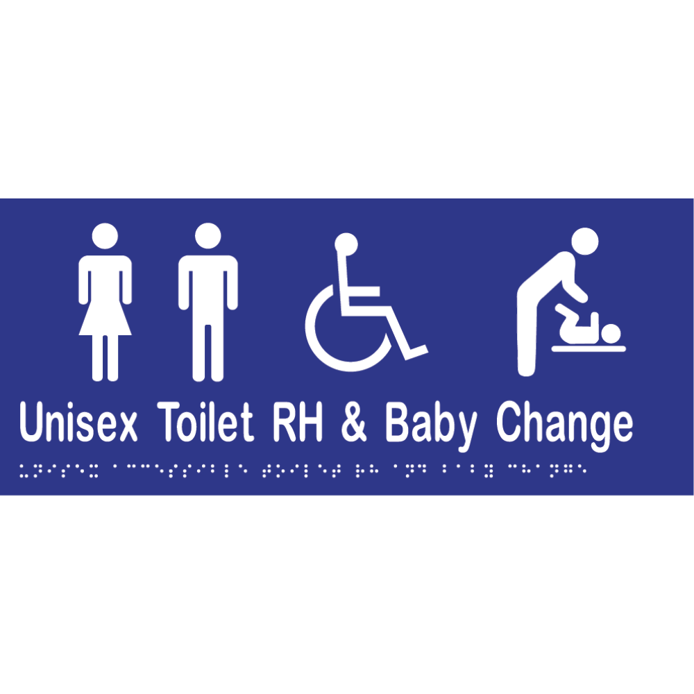 Unisex Accessible Toilet RH & Baby Change Braille Sign in Blue Vinyl - MLS16286_BLU