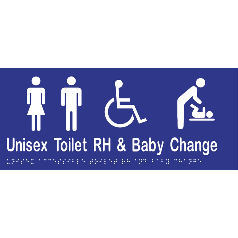 Unisex Accessible Toilet RH & Baby Change Braille Sign in Blue Vinyl - MLS16286_BLU