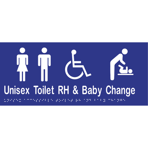 Unisex Accessible Toilet RH & Baby Change Braille Sign in Blue Vinyl - MLS16286_BLU