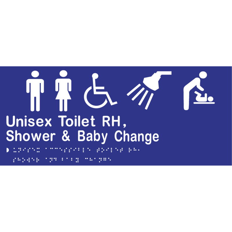 Unisex Accessible Toilet RH, Shower & Baby Change Braille Sign in BLU Vinyl - MLS16288_BLU