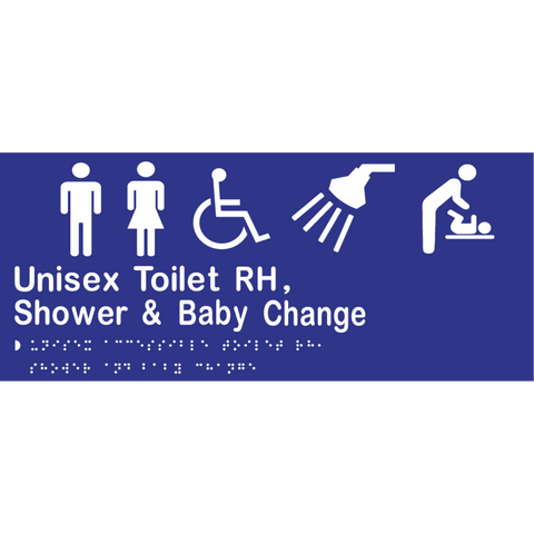 Unisex Accessible Toilet RH, Shower & Baby Change Braille Sign in BLU Vinyl - MLS16288_BLU