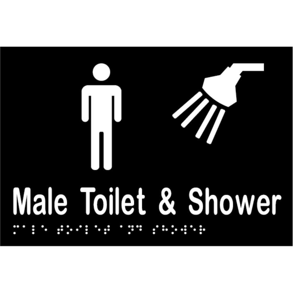 Male Toilet & Shower Braille Sign in Designer Black Vinyl - MLS16291TS_BLK