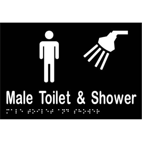 Male Toilet & Shower Braille Sign in Designer Black Vinyl - MLS16291TS_BLK