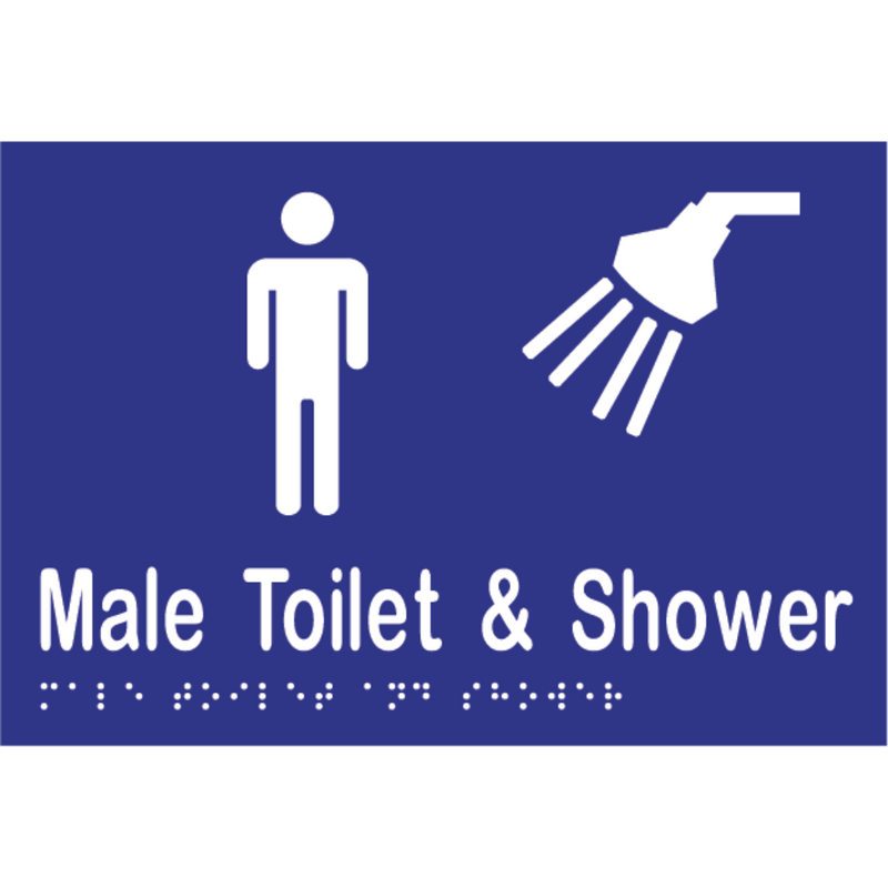 Male Toilet & Shower Braille Sign in Blue Vinyl - MLS16291TS_BLU