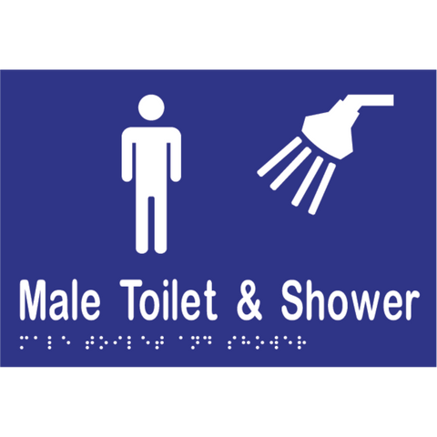 Male Toilet & Shower Braille Sign in Blue Vinyl - MLS16291TS_BLU