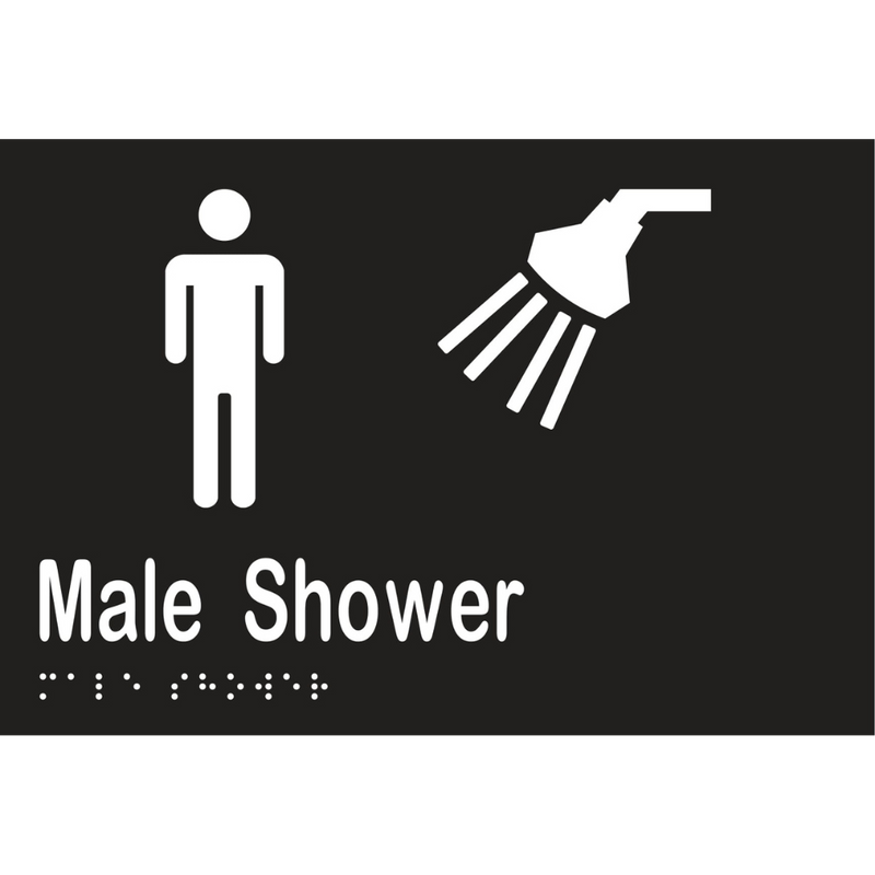Male Shower Braille Sign in Designer Black Vinyl - MLS16291_BLK