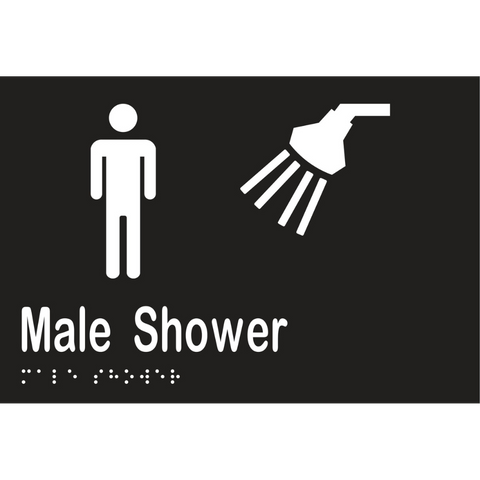 Male Shower Braille Sign in Designer Black Vinyl - MLS16291_BLK