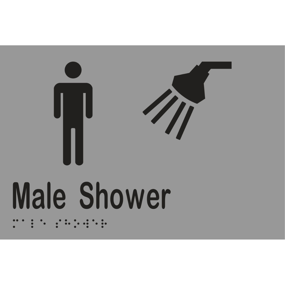 Male Shower Braille Sign in Silver Vinyl - MLS16291_SIL