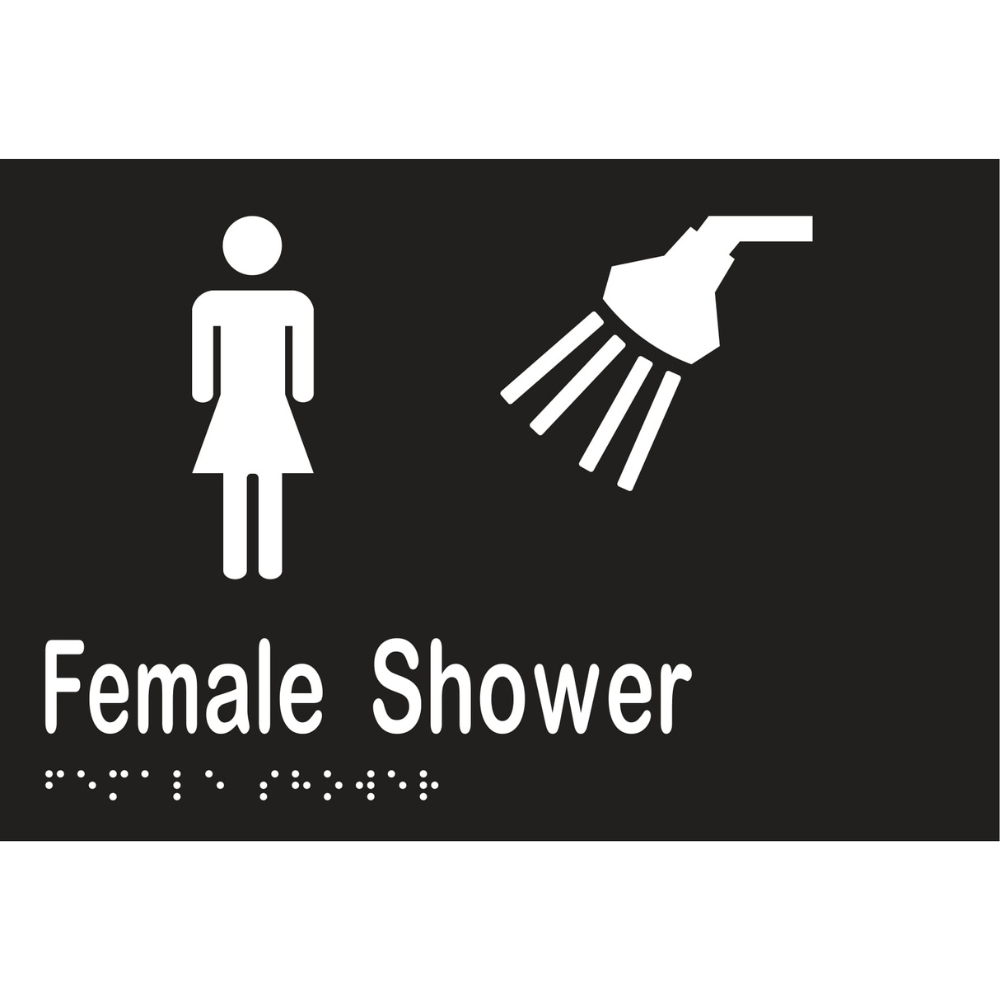 Female Shower Braille Sign in Designer Black Vinyl - MLS16292_BLK