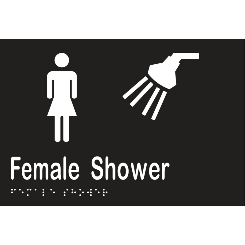 Female Shower Braille Sign in Designer Black Vinyl - MLS16292_BLK