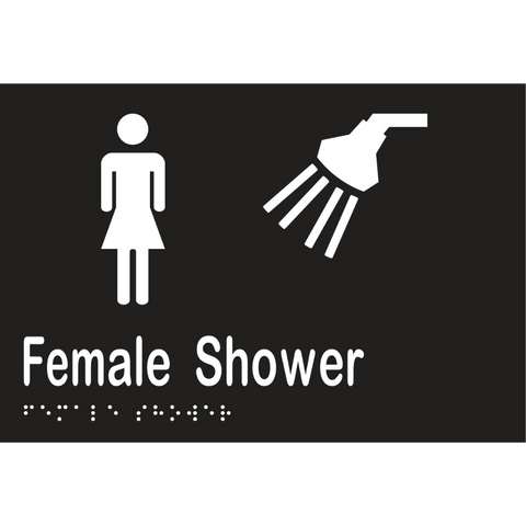 Female Shower Braille Sign in Designer Black Vinyl - MLS16292_BLK