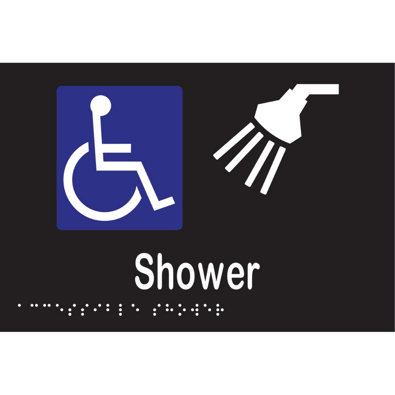 Accessible Shower Braille Sign in Designer Black Vinyl - MLS16293_BLK
