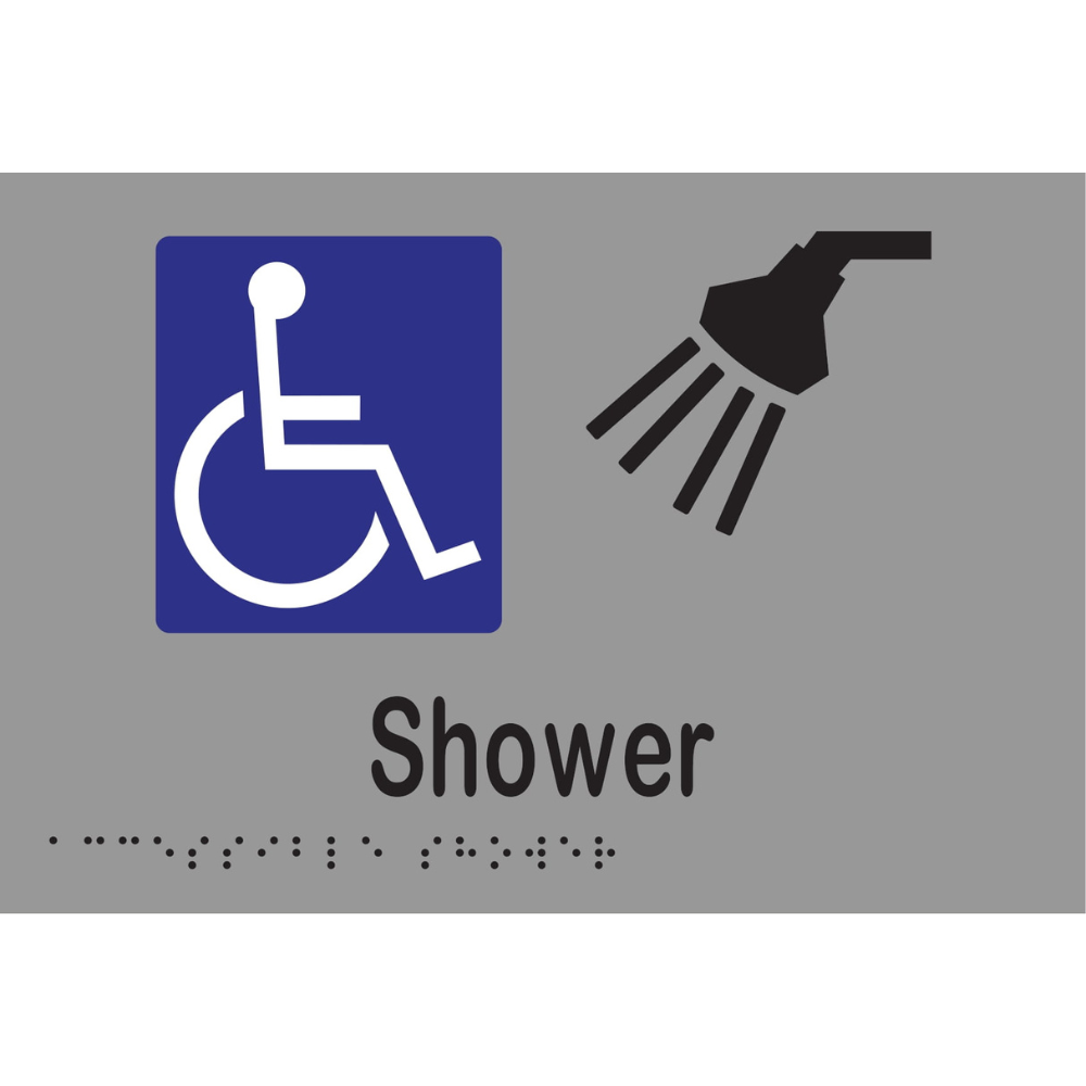 Accessible Shower Braille Sign in Silver Vinyl - MLS16293_SIL