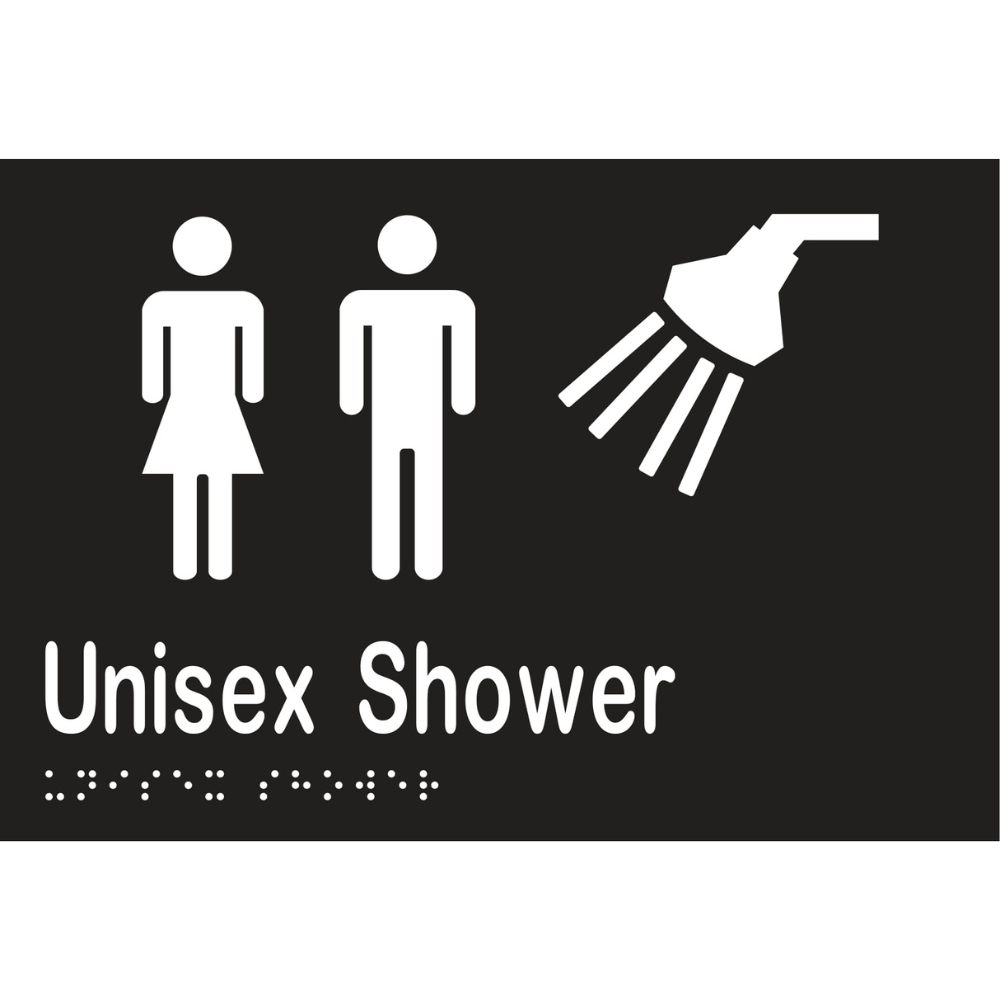 Unisex Shower Braille Sign in Designer Black Vinyl - MLS16294_BLK