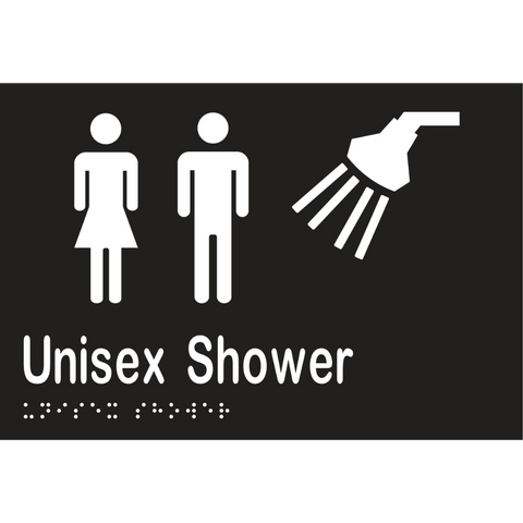 Unisex Shower Braille Sign in Designer Black Vinyl - MLS16294_BLK
