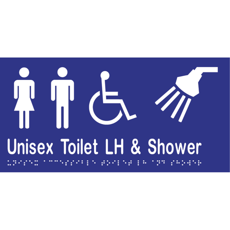 Unisex Accessible Toilet LH & Shower Braille Sign in Blue Vinyl - MLS16297_BLU