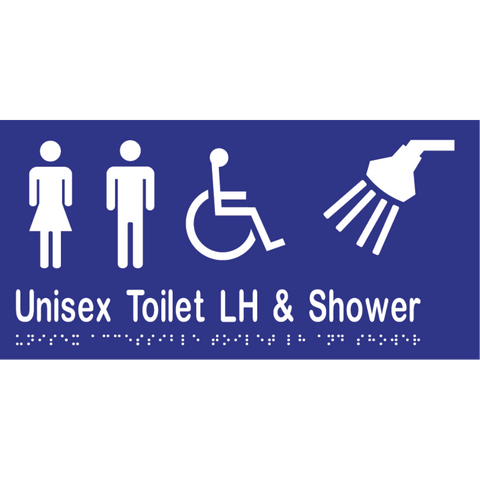 Unisex Accessible Toilet LH & Shower Braille Sign in Blue Vinyl - MLS16297_BLU