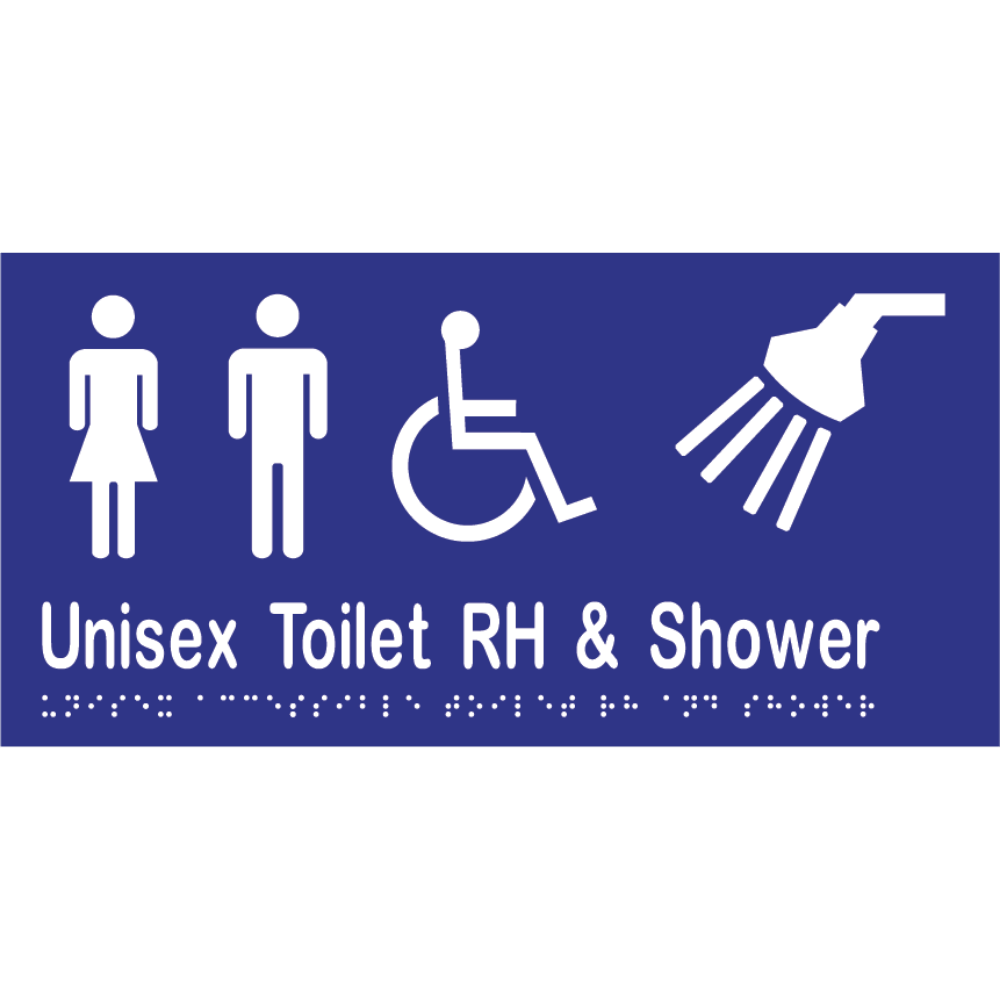 Unisex Accessible Toilet RH & Shower Braille Sign in Blue Vinyl - MLS16298_BLU