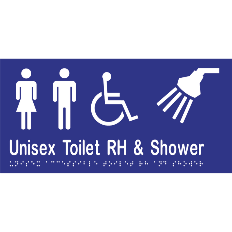 Unisex Accessible Toilet RH & Shower Braille Sign in Blue Vinyl - MLS16298_BLU