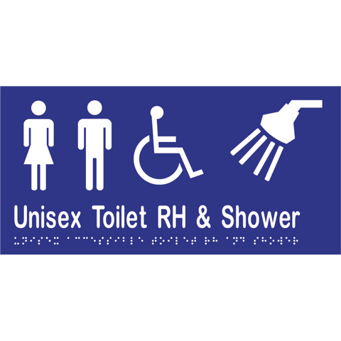 Unisex Accessible Toilet RH & Shower Braille Sign in Blue Vinyl - MLS16298_BLU
