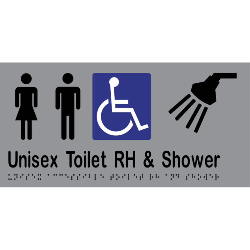 Unisex Accessible Toilet RH & Shower Braille Sign in Stainless Steel - MLS16298_SS