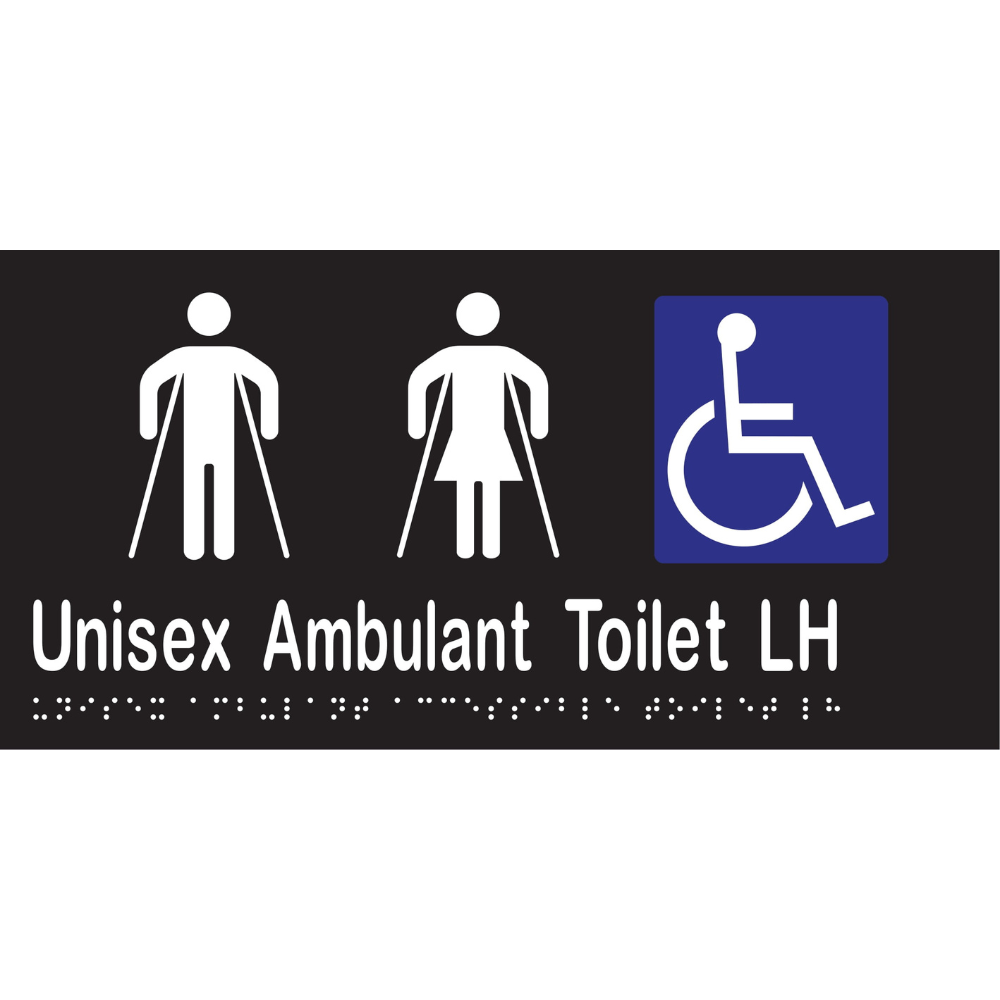Unisex Ambulant Accessible Toilet LH Braille Sign in Designer Black Vinyl - MLS16302_BLK