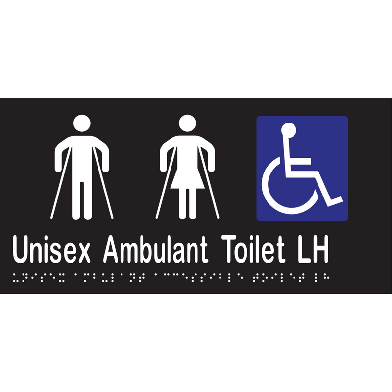 Unisex Ambulant Accessible Toilet LH Braille Sign in Designer Black Vinyl - MLS16302_BLK