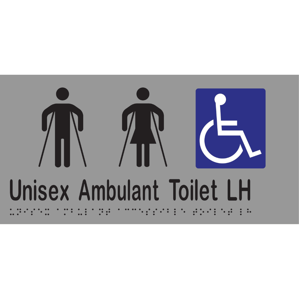 Unisex Ambulant Accessible Toilet LH Braille Sign in Stainless Steel - MLS16302_SS