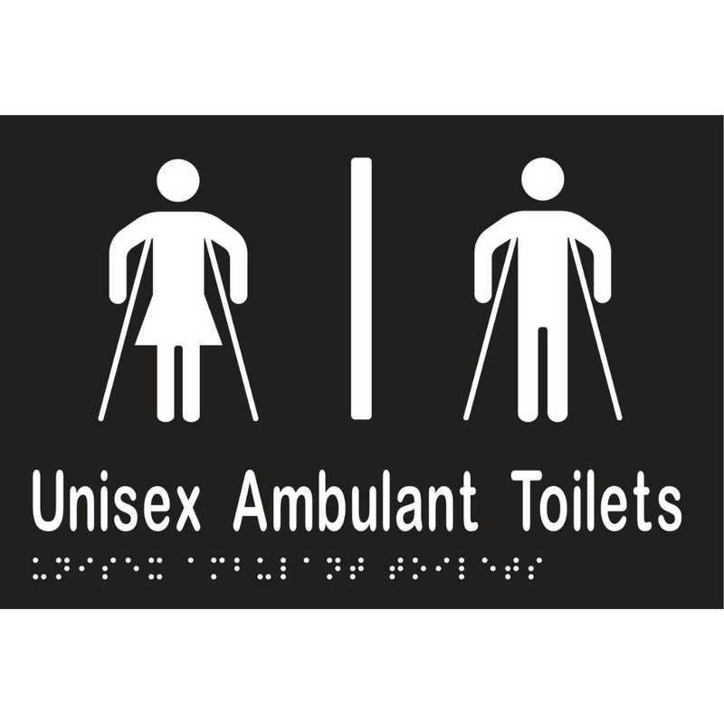 Unisex Ambulant Toilet Divided Braille Sign in Designer Black Vinyl - MLS16305_BLK