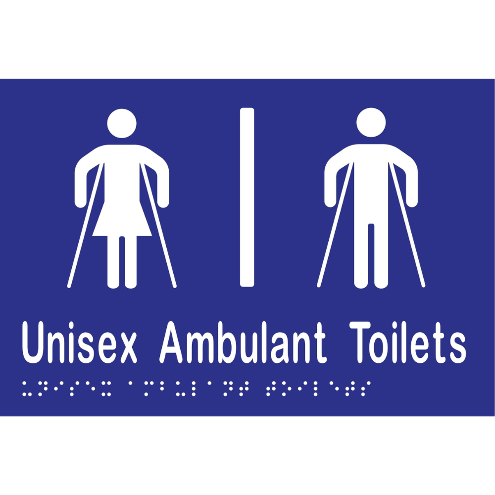 Unisex Ambulant Toilet Divided Braille Sign in Blue Vinyl - MLS16305_BLU