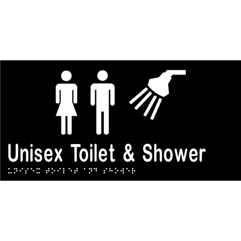 Unisex Toilet & Shower Braille Sign in Designer Black Vinyl - MLS16306_BLK