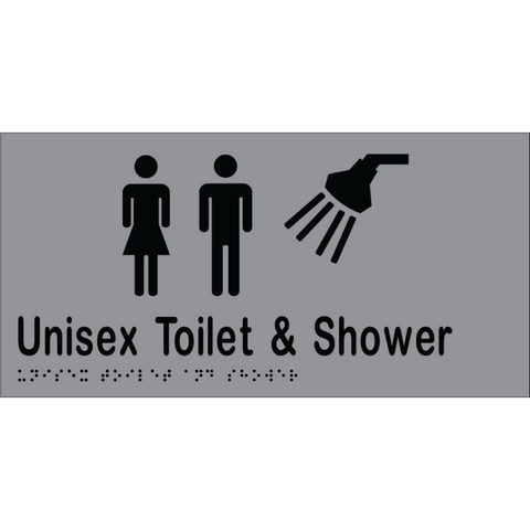 Unisex Toilet & Shower Braille Sign in Silver Vinyl - MLS16306_SIL
