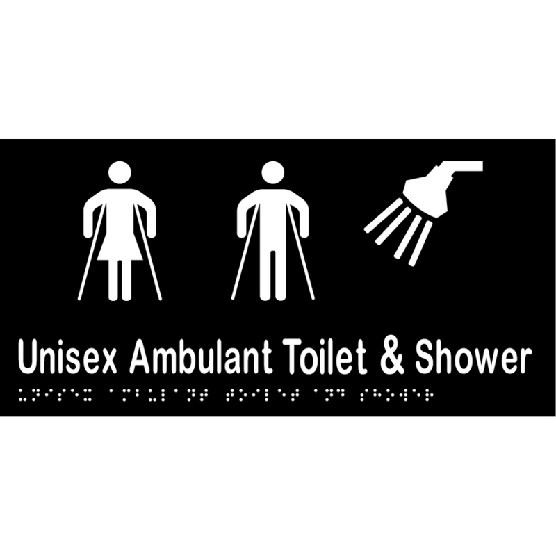 Unisex Ambulant Toilet & Shower Braille Sign in Designer Black Vinyl - MLS16307_BLK