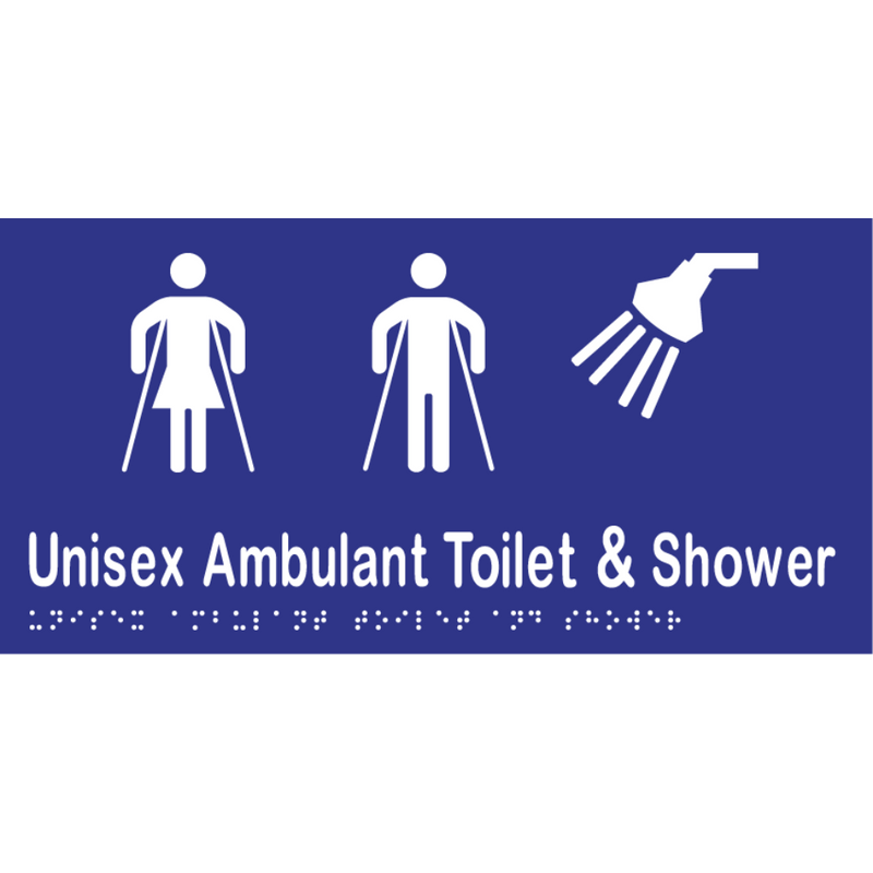 Unisex Ambulant Toilet & Shower Braille Sign in Blue Vinyl - MLS16307_BLU