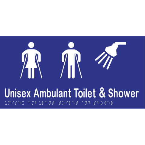 Unisex Ambulant Toilet & Shower Braille Sign in Blue Vinyl - MLS16307_BLU
