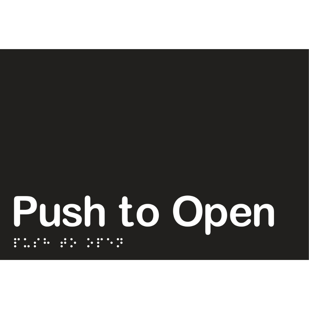 Push to Open Braille Sign in Designer Black Vinyl - MLS16427_BLK