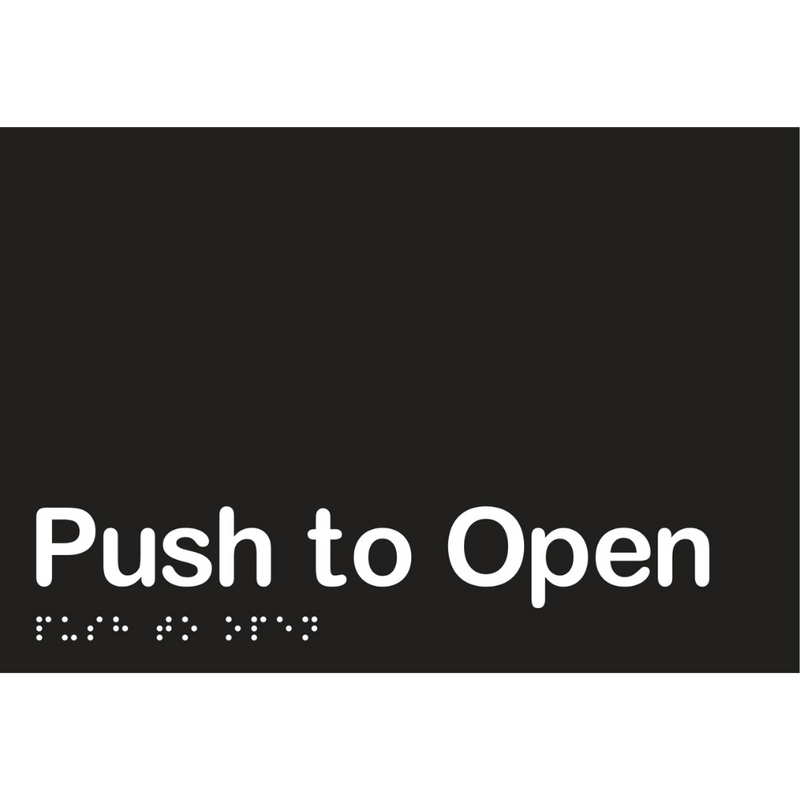 Push to Open Braille Sign in Designer Black Vinyl - MLS16427_BLK
