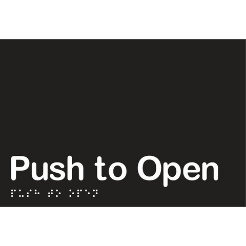 Push to Open Braille Sign in Designer Black Vinyl - MLS16427_BLK