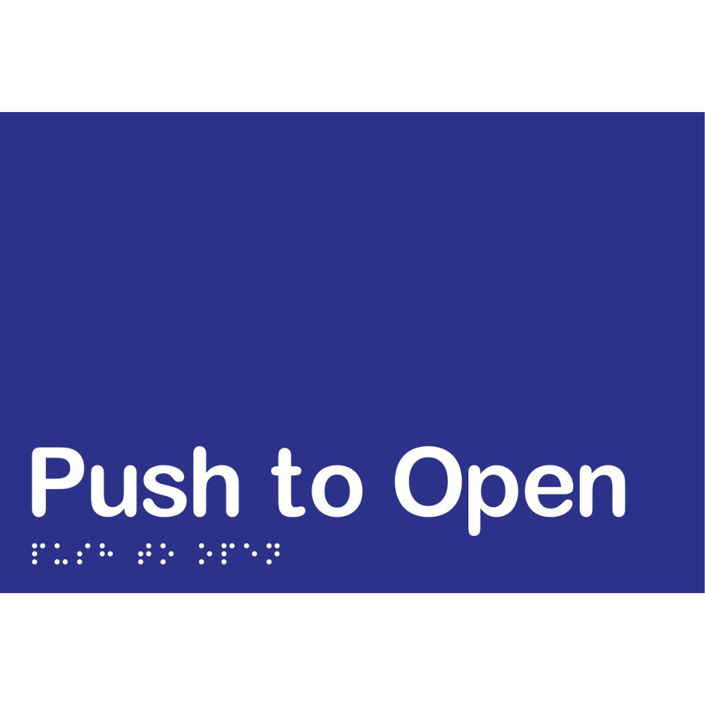 Push to Open Braille Sign in Blue Vinyl - MLS16427_BLU