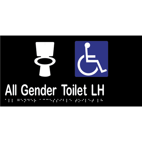All Gender Accessible Toilet LH Braille Sign in Designer Black Vinyl - MLS16438_BLK