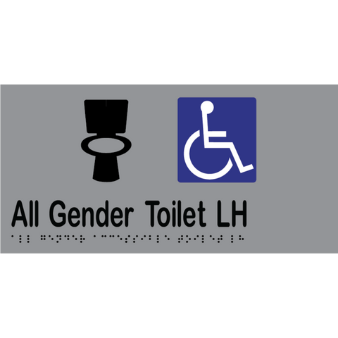 All Gender Accessible Toilet LH Braille Sign in Silver Vinyl - MLS16438_SIL
