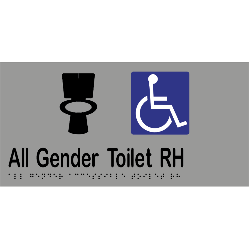 All Gender Accessible Toilet RH Braille Sign in Silver Vinyl - MLS16439_SIL