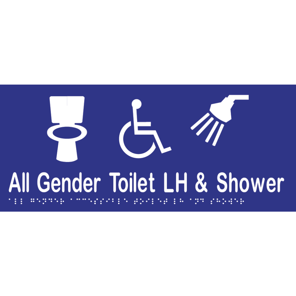 All Gender Accessible Toilet LH & Shower Braille Sign in Blue Vinyl - MLS16442_BLU