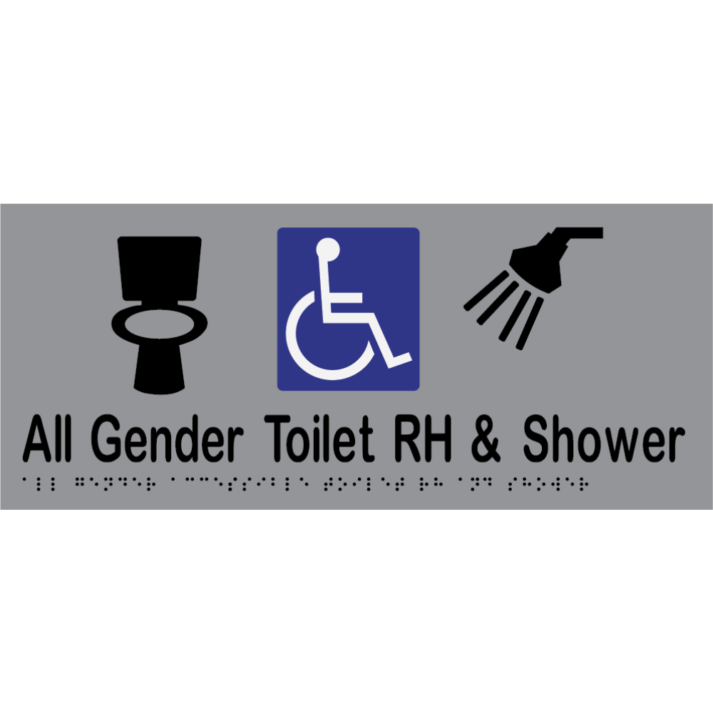 All Gender Accessible Toilet RH & Shower Braille Sign in Silver Vinyl - MLS16443_SIL