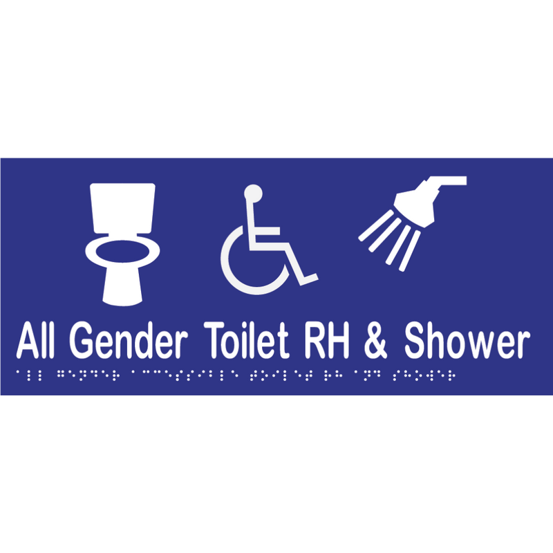 All Gender Accessible Toilet RH & Shower Braille Sign in Blue Vinyl - MLS16443_BLU