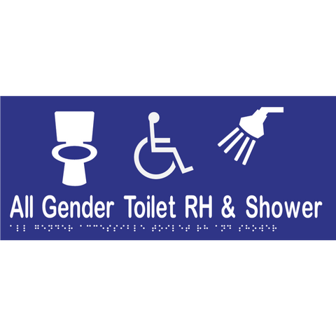 All Gender Accessible Toilet RH & Shower Braille Sign in Blue Vinyl - MLS16443_BLU